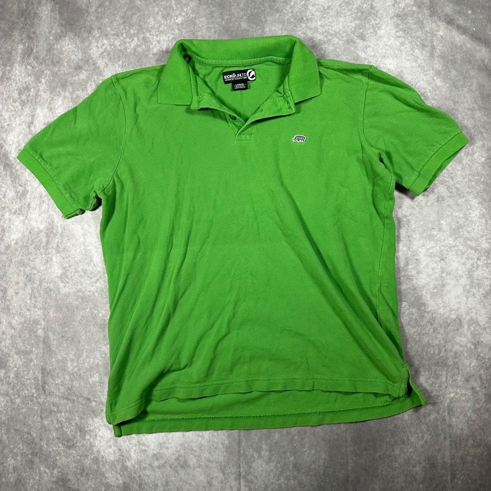 Vintage Y2K Ecko Unltd Mens L Green Short Sleeve Rhino Logo Polo Skater Shirt
